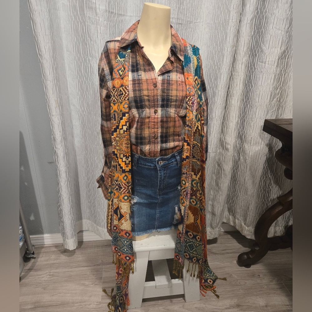 Hoho / Aztec Patterned Shawl Multicolor Mede In M… - image 9